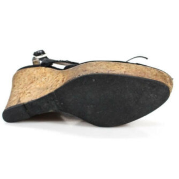 Bui Nylon Lace Up Sling Back Cork Wedges Heels 8 - Picture 5 of 5